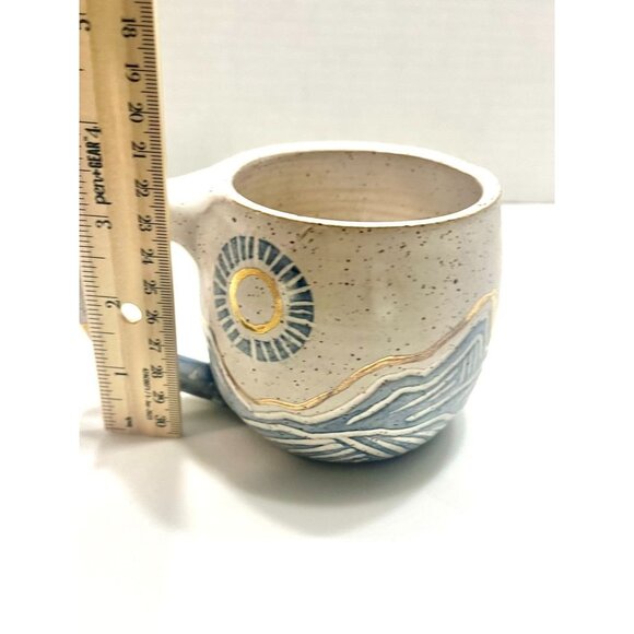 Handcrafted Ceramic Mug With Sun & Mountain Design By Coco Chispa - Picture 3 of 4